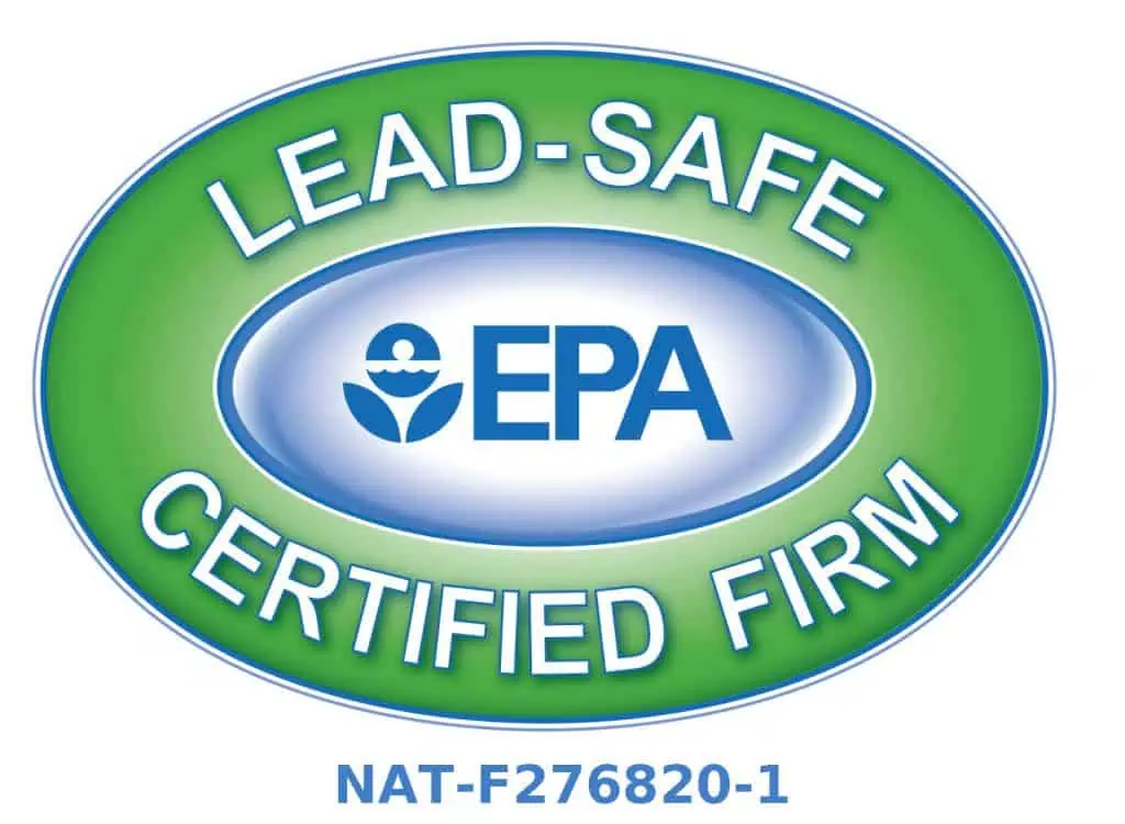 Green oval badge with the text "LEAD-SAFE CERTIFIED FIRM" around the edge. Inside, a blue circle features the EPA logo. Below the oval, "NAT-F276820-1" is written in blue, highlighting its significance for painting contractors NYC committed to safety and quality standards.
